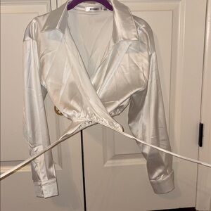 Missguided White Satin Blouse (Strings Wrap Around)